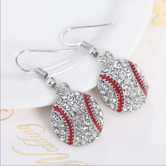 Crystal Rhinestone Baseball Earrings - Picture 2 of 8